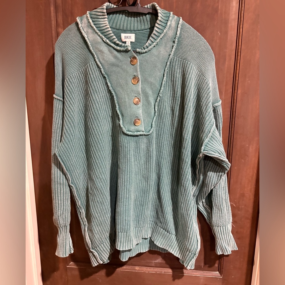 BKE Green Ribbed Sweater with Buttons